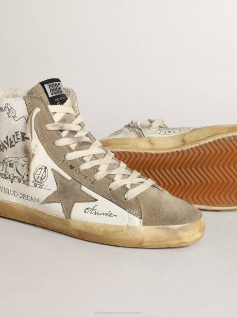 Golden Goose mujer zapatillas francy con inserciones de ante gris paloma y letras negras por toda la superficie 684644