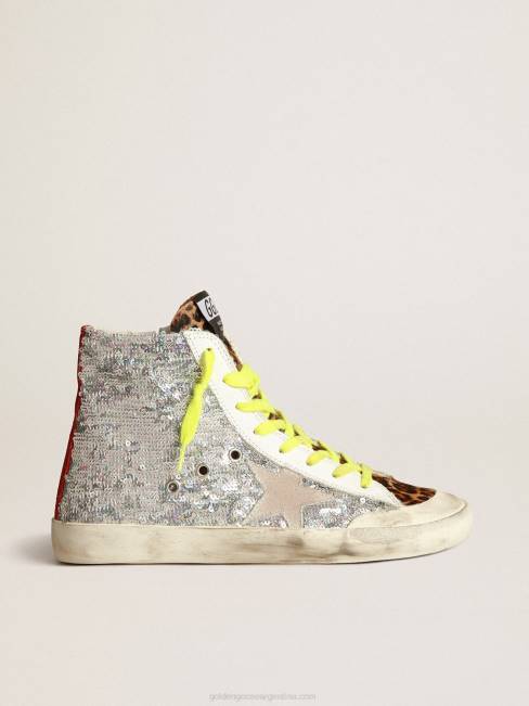 Golden Goose mujer zapatillas francy con lentejuelas plateadas y piel de potro con estampado de leopardo 684632