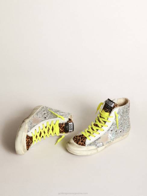 Golden Goose mujer zapatillas francy con lentejuelas plateadas y piel de potro con estampado de leopardo 684632