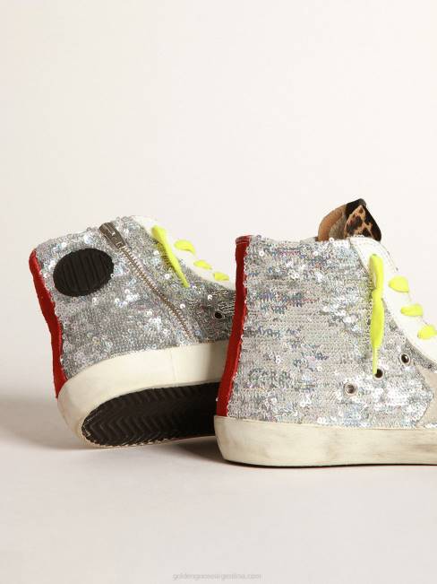 Golden Goose mujer zapatillas francy con lentejuelas plateadas y piel de potro con estampado de leopardo 684632