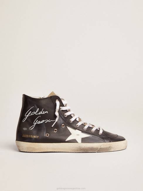 Golden Goose mujer zapatillas francy con parte superior de piel negra y estrella de piel blanca 684698