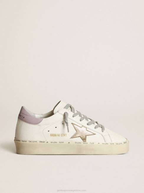 Golden Goose mujer Hola estrella blanca con una estrella dorada y refuerzo del talón de naplak lila 6846281