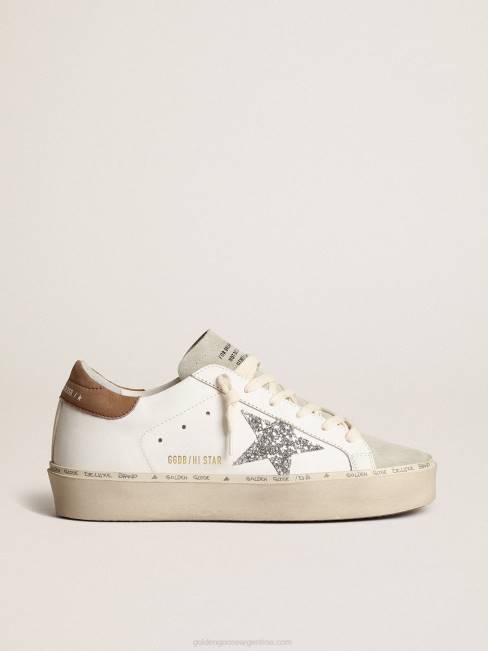 Golden Goose mujer hola estrella con estrella plateada brillante y refuerzo del talón de nubuck gris paloma 6846218