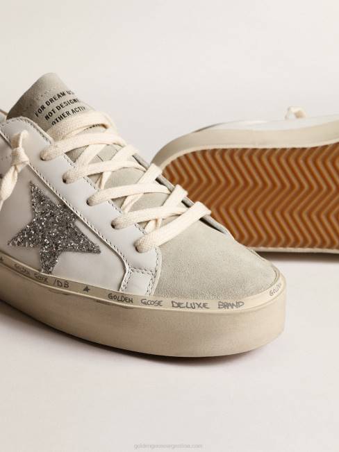 Golden Goose mujer hola estrella con estrella plateada brillante y refuerzo del talón de nubuck gris paloma 6846218