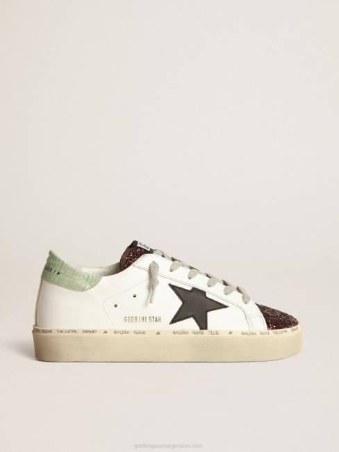 Golden Goose mujer zapatillas hi-star blancas con inserto brillante y estrella negra 684675