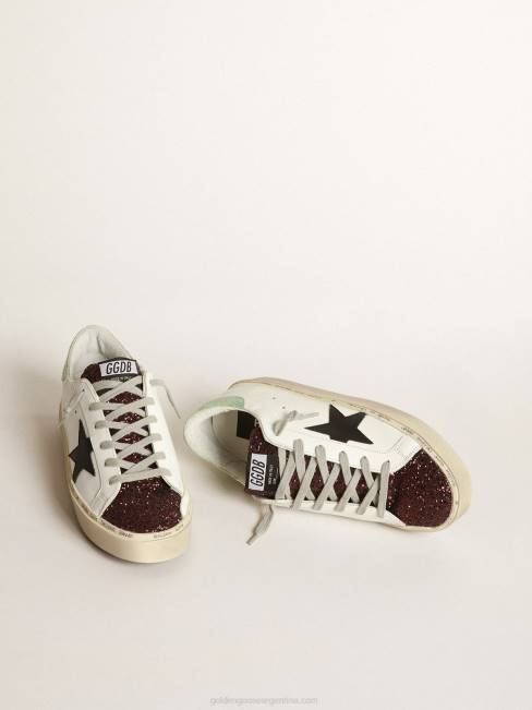 Golden Goose mujer zapatillas hi-star blancas con inserto brillante y estrella negra 684675