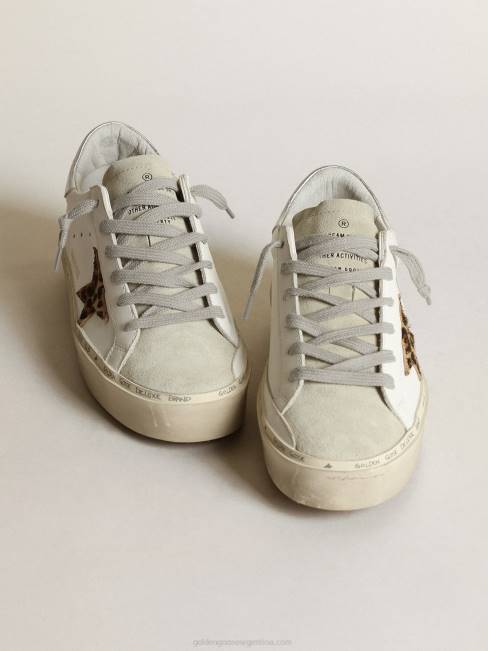 Golden Goose mujer zapatillas hi star con estrella de piel de potro con estampado de leopardo y refuerzo del talón de piel plateada metalizada 6846253