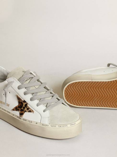 Golden Goose mujer zapatillas hi star con estrella de piel de potro con estampado de leopardo y refuerzo del talón de piel plateada metalizada 6846253