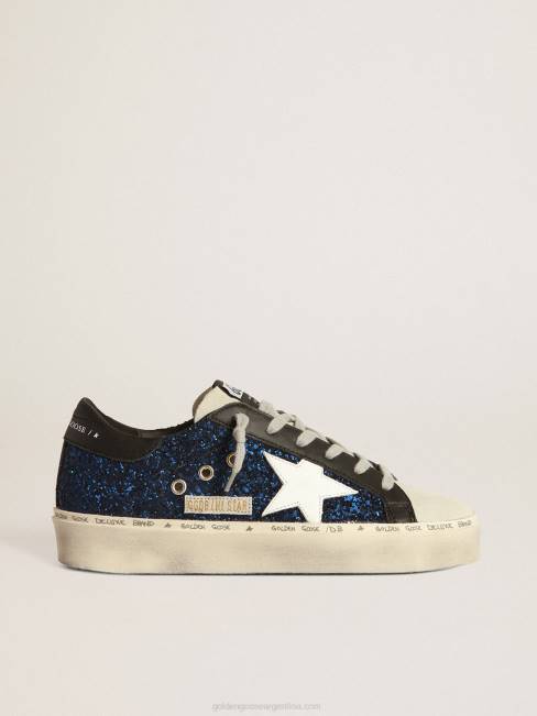 Golden Goose mujer zapatillas hi star de ante con purpurina azul 684639