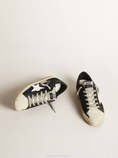 Golden Goose mujer zapatillas hi star de ante con purpurina azul 684639