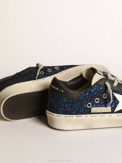Golden Goose mujer zapatillas hi star de ante con purpurina azul 684639