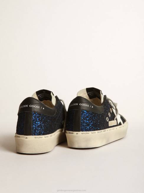 Golden Goose mujer zapatillas hi star de ante con purpurina azul 684639