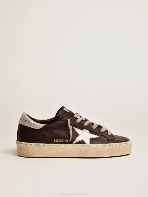 Golden Goose mujer zapatillas hi star de piel negra con estrella de piel laminada plateada 684680