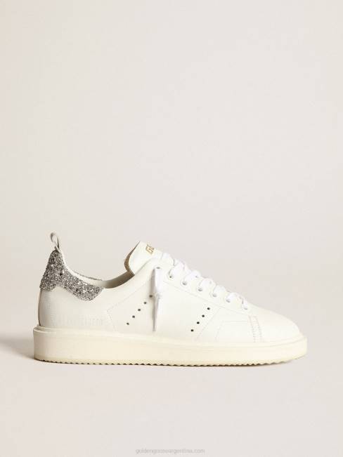 Golden Goose mujer zapatillas deportivas starter de piel blanca con refuerzo plateado brillante en el talón 684627