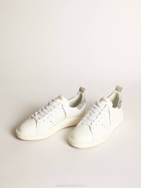 Golden Goose mujer zapatillas deportivas starter de piel blanca con refuerzo plateado brillante en el talón 684627