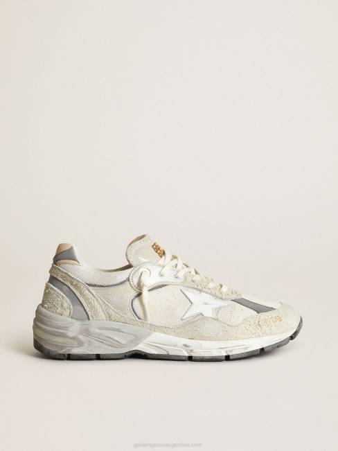 Golden Goose mujer Zapatillas deportivas dad-star de malla blanca y ante con estrella de piel blanca y refuerzo del talón de piel beige 68465
