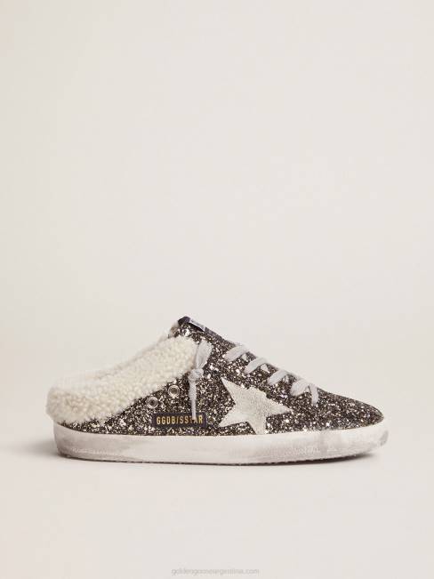 Golden Goose mujer zapatillas super-star estilo sabot con purpurina y forro de borrego 6846102