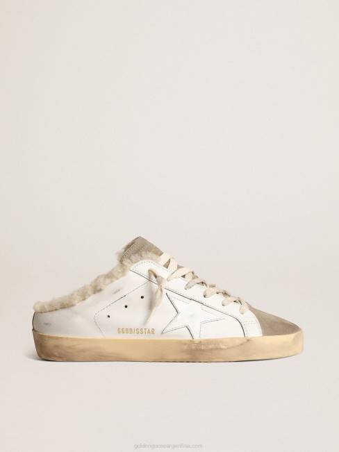 Golden Goose mujer zuecos super-star con estrella de piel blanca y forro de borrego 6846238