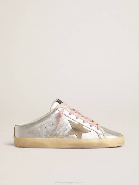 Golden Goose mujer zuecos super-star de piel plateada metalizada con estrella de ante 6846237