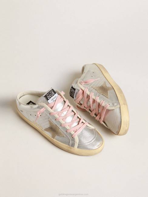 Golden Goose mujer zuecos super-star de piel plateada metalizada con estrella de ante 6846237