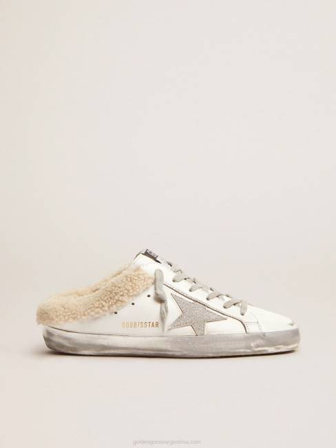 Golden Goose mujer zuecos superestrella de piel blanca con forro de borrego 684696