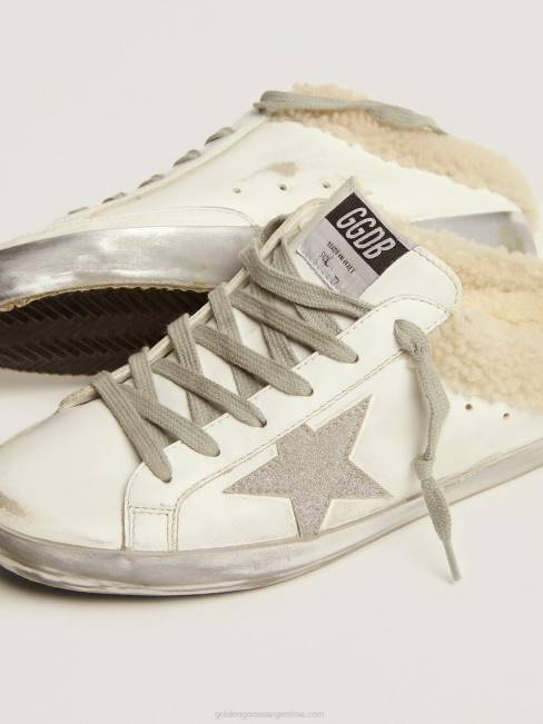 Golden Goose mujer zuecos superestrella de piel blanca con forro de borrego 684696