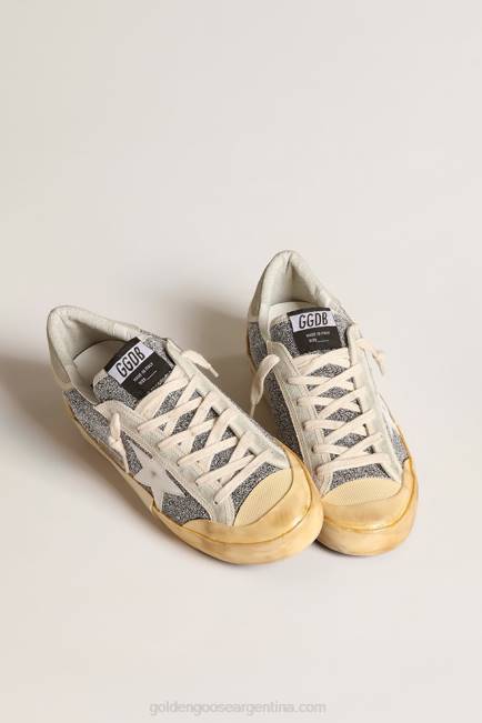 Golden Goose mujer Super-Star Lab con estrella blanca y parte superior con purpurina de Swarovski. 6846140