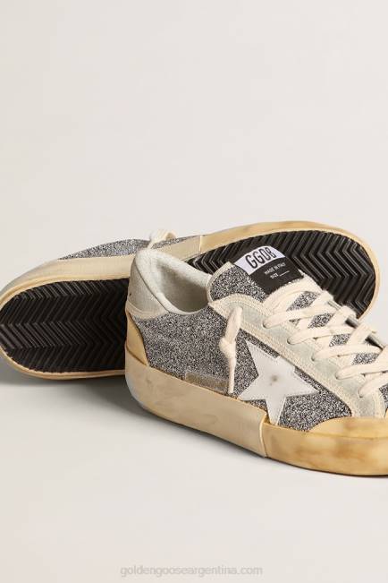Golden Goose mujer Super-Star Lab con estrella blanca y parte superior con purpurina de Swarovski. 6846140