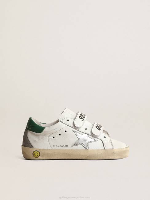 Golden Goose mujer adolescente de la vieja escuela con estrella de cuero metalizado y lengüeta verde en el talón 6846868