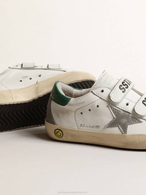 Golden Goose mujer adolescente de la vieja escuela con estrella de cuero metalizado y lengüeta verde en el talón 6846868