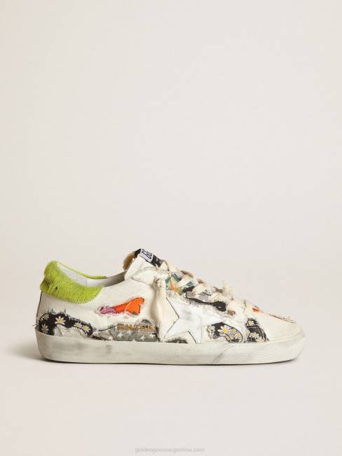 Golden Goose mujer super-star lab con estampados multicolores y estrella de cuero blanco 6846170