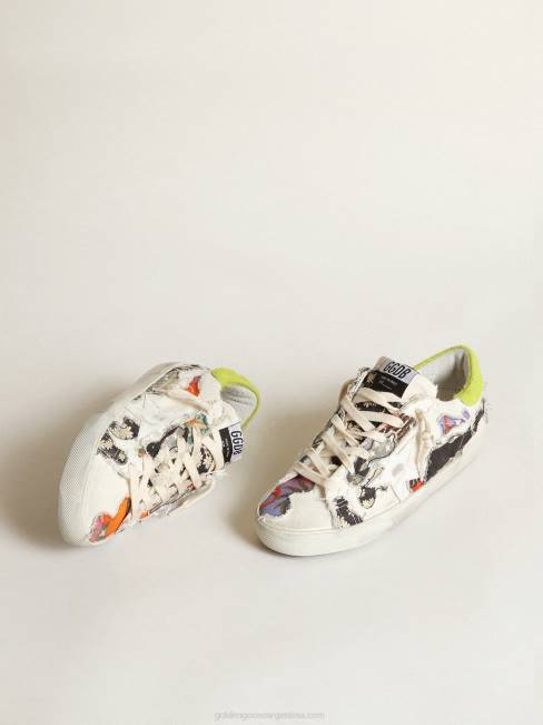 Golden Goose mujer super-star lab con estampados multicolores y estrella de cuero blanco 6846170