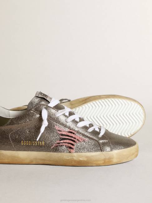 Golden Goose mujer super-star ltd de ante laminado gris con estrella de piel de potro 6846244