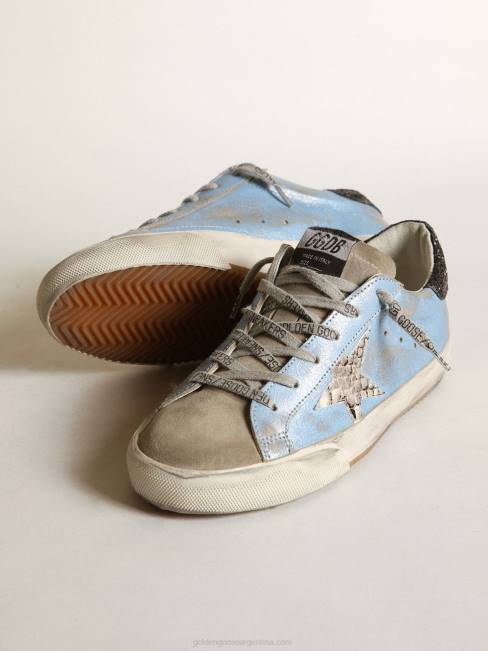 Golden Goose mujer superestrella azul claro con una estrella gris y refuerzo del talón con purpurina 6846230