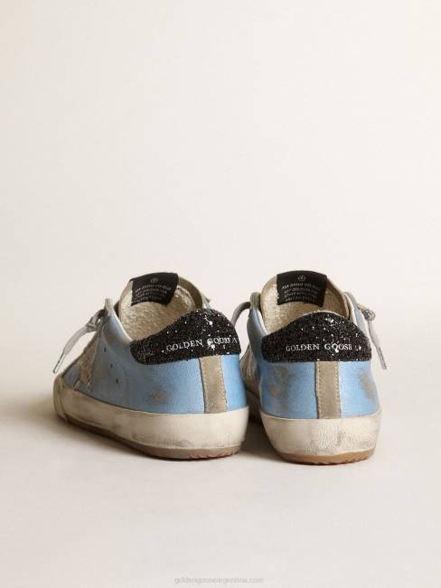 Golden Goose mujer superestrella azul claro con una estrella gris y refuerzo del talón con purpurina 6846230