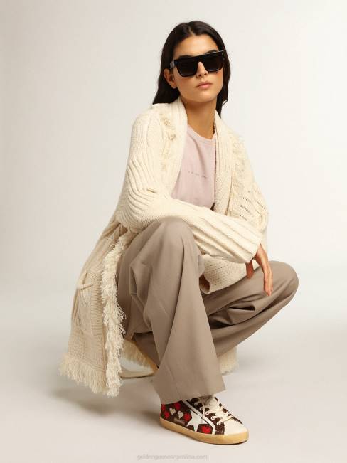 Golden Goose mujer superestrella en croché marrón con corazones bordados y estrella blanca 6846167