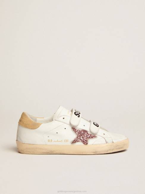 Golden Goose mujer zapatillas deportivas old school con estrella de purpurina rosa y refuerzo del talón de ante color arena 6846278