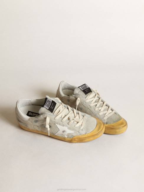 Golden Goose mujer zapatillas penstar super-star de piel de potro color hueso con estrella de piel blanca y refuerzo en el talón 6846166
