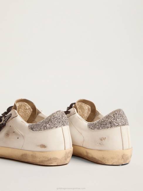 Golden Goose mujer zapatillas super-star con estrella de cristal con estampado de leopardo y refuerzo del talón de cristal plateado 684626