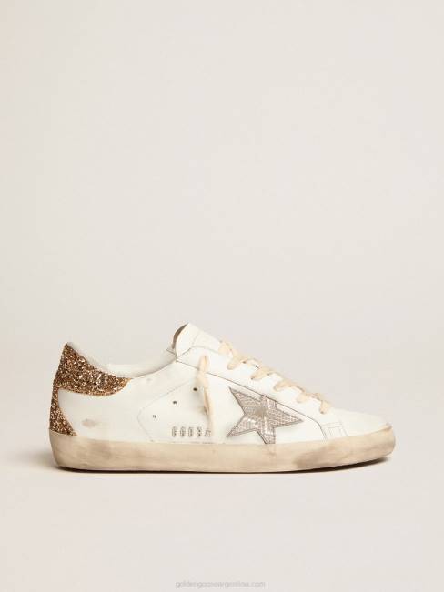 Golden Goose mujer zapatillas super-star con estrella de piel plateada con estampado de serpiente y refuerzo del talón con purpurina dorada 68466