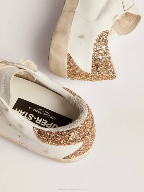 Golden Goose mujer zapatillas super-star con estrella de piel plateada con estampado de serpiente y refuerzo del talón con purpurina dorada 68466