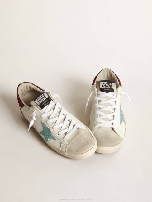 Golden Goose mujer zapatillas super-star con estrella de purpurina azul claro y refuerzo del talón con purpurina morada 6846267