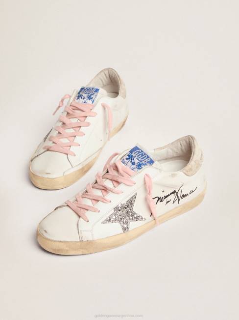 Golden Goose mujer zapatillas super-star con estrella de purpurina plateada y refuerzo del talón de piel con estampado de leopardo 6846273