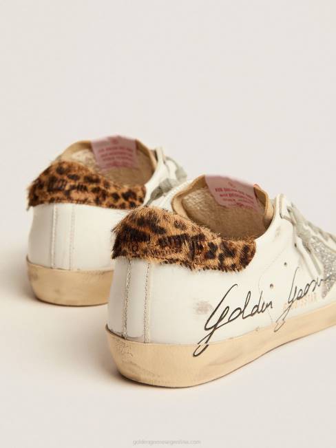 Golden Goose mujer zapatillas super-star con refuerzo en el talón de piel de potro con estampado de leopardo y estrella de swarovski 6846104