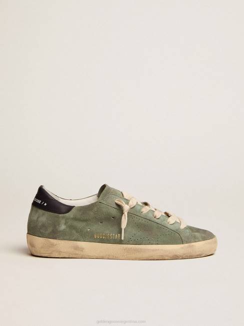 Golden Goose mujer zapatillas super-star de ante verde militar con estrella perforada y refuerzo del talón de piel azul oscuro 684649