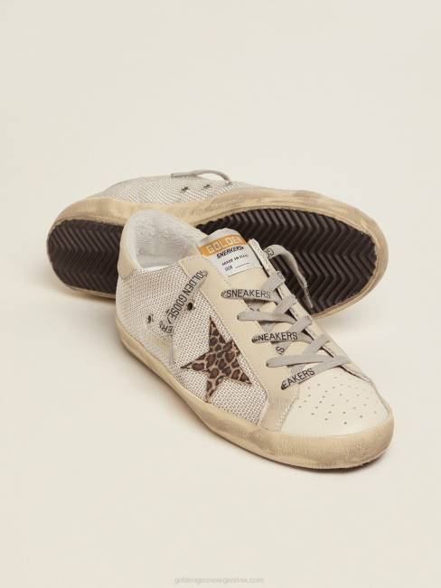 Golden Goose mujer zapatillas super-star de malla con estrella con estampado de leopardo 684692