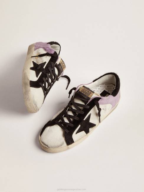 Golden Goose mujer zapatillas super-star de piel de potro blanca y lila con inserciones de piel de potro negra 6846135