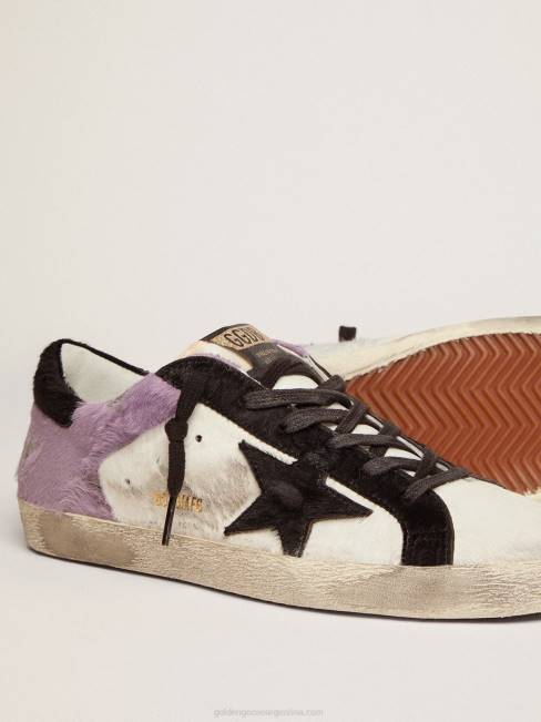 Golden Goose mujer zapatillas super-star de piel de potro blanca y lila con inserciones de piel de potro negra 6846135