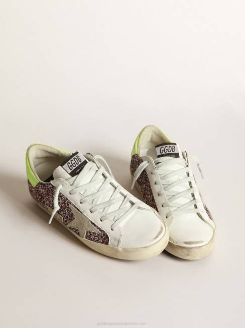 Golden Goose mujer zapatillas super-star en purpurina gris y rosa con estrella de ante gris hielo 6846265