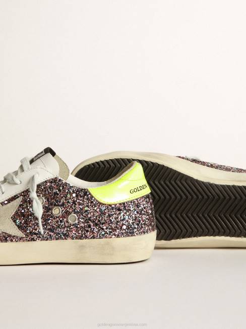 Golden Goose mujer zapatillas super-star en purpurina gris y rosa con estrella de ante gris hielo 6846265